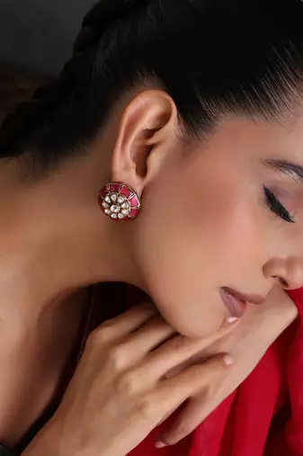 Ruby red polki stud earrings