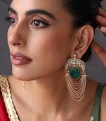 Gold plated emerald green polki dangler earrings