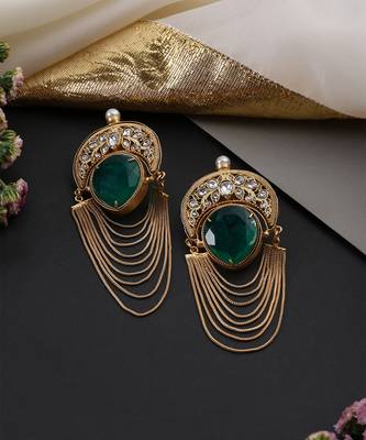 Gold plated emerald green polki dangler earrings 4