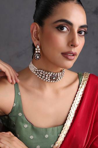 Red and green kundan choker necklace set