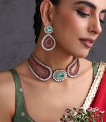 Emerald green ruby pink zirconia choker set