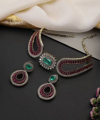 Emerald green ruby pink zirconia choker set 4