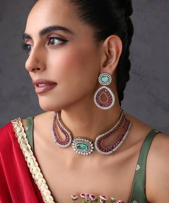 Emerald green ruby pink zirconia choker set 5