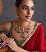 Gold plated multicolor temple motif necklace set