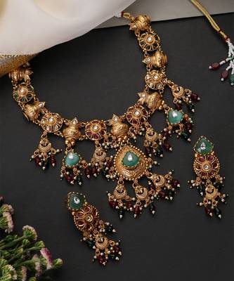 Gold plated multicolor temple motif necklace set 2