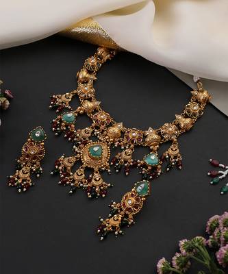 Gold plated multicolor temple motif necklace set 4