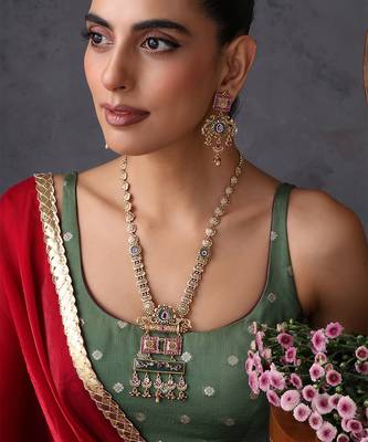 Gold plated multicolor temple mofit pendant necklace set 1