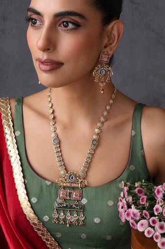 Gold plated multicolor temple mofit pendant necklace set