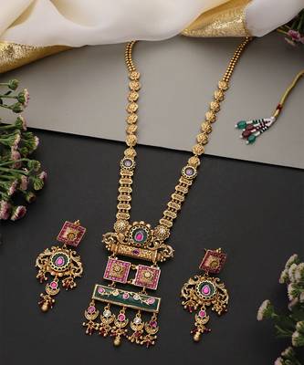 Gold plated multicolor temple mofit pendant necklace set 2