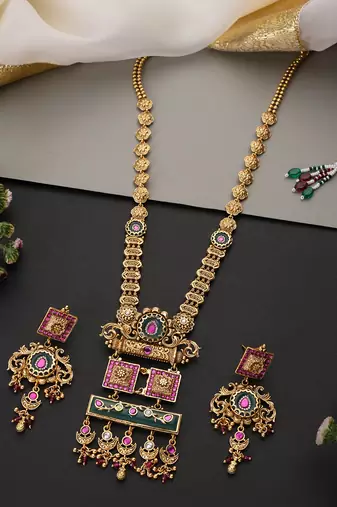 Gold plated multicolor temple mofit pendant necklace set