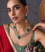 Emerald green polki layered necklace set