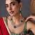 Emerald green polki layered necklace set