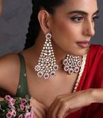 Gold plated red polki dangler earrings