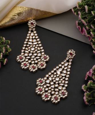 Gold plated red polki dangler earrings 2