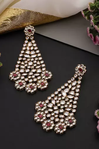 Gold plated red polki dangler earrings