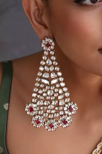 Gold plated red polki dangler earrings