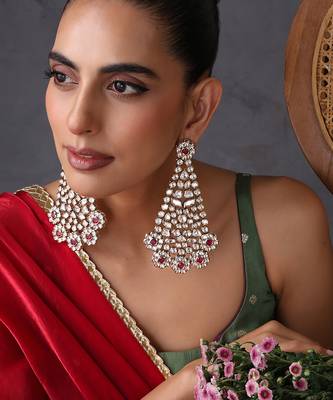 Gold plated red polki dangler earrings 5