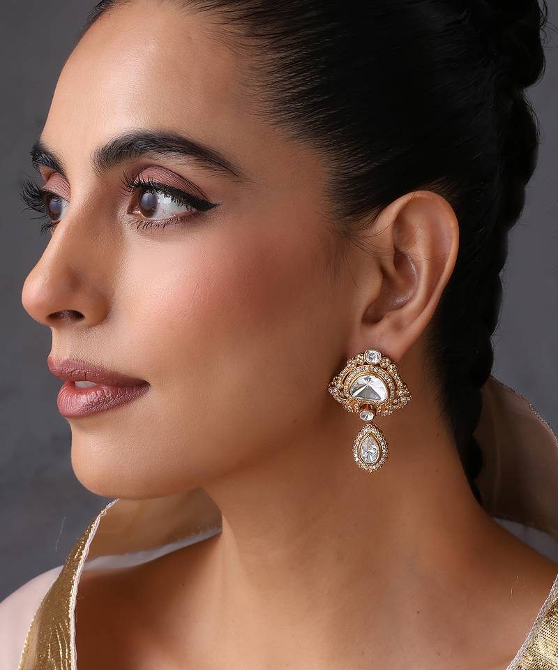 Gold plated polki stud earrings