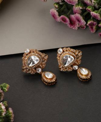 Gold plated polki stud earrings 2