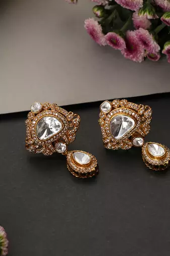 Gold plated polki stud earrings