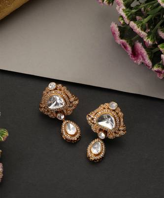 Gold plated polki stud earrings 4