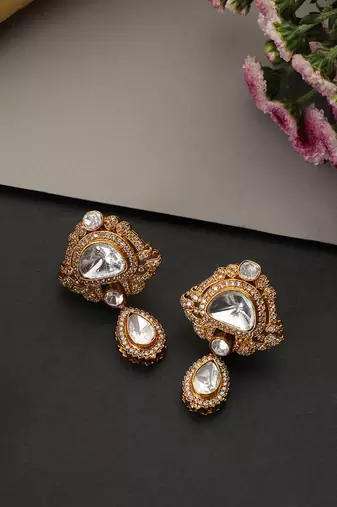 Gold plated polki stud earrings