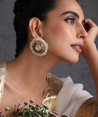 Gold plated multicolor polki stud earrings 1