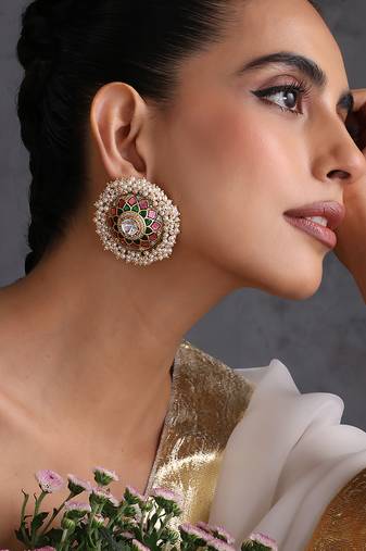 Gold plated multicolor polki stud earrings
