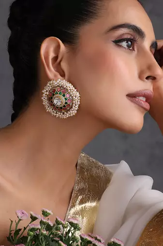 Gold plated multicolor polki stud earrings