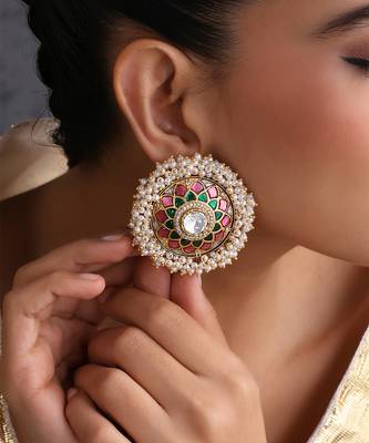 Gold plated multicolor polki stud earrings 3