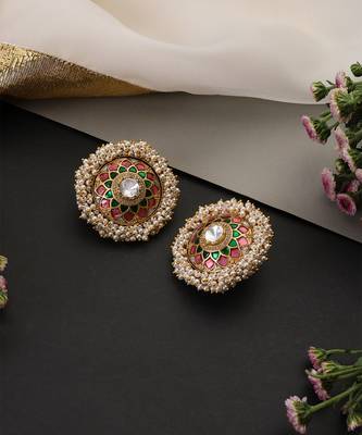 Gold plated multicolor polki stud earrings 4