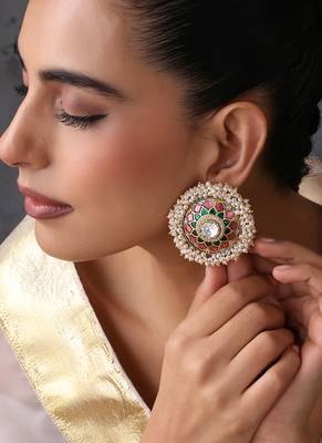 Gold plated multicolor polki stud earrings 5