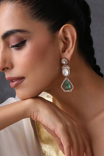 Emerald green polki dangler earrings
