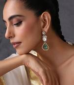 Emerald green polki dangler earrings