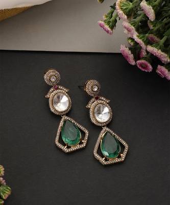Emerald green polki dangler earrings 2