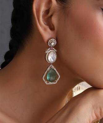 Emerald green polki dangler earrings 3