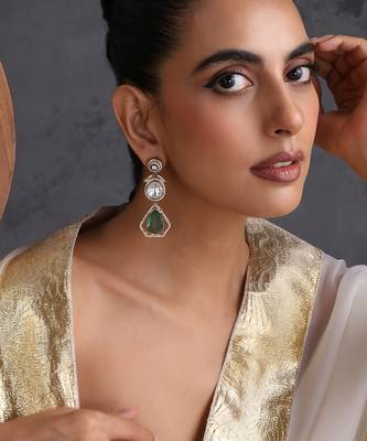 Emerald green polki dangler earrings 5