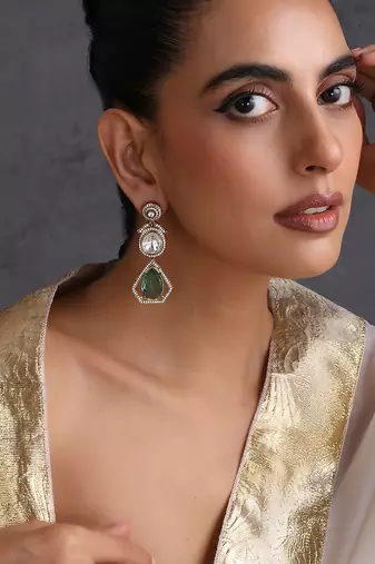 Emerald green polki dangler earrings