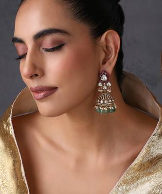 Gold plated multicolor polki jhumka earrings 1