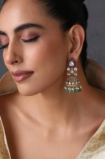 Gold plated multicolor polki jhumka earrings