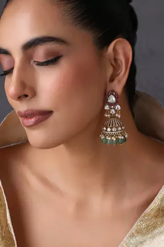 Gold plated multicolor polki jhumka earrings