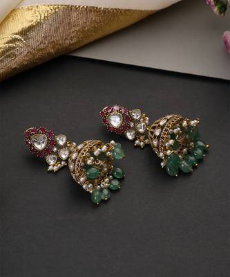Gold plated multicolor polki jhumka earrings 4