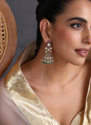 Gold plated multicolor polki jhumka earrings 5