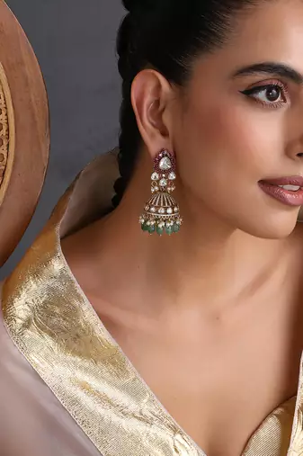 Gold plated multicolor polki jhumka earrings