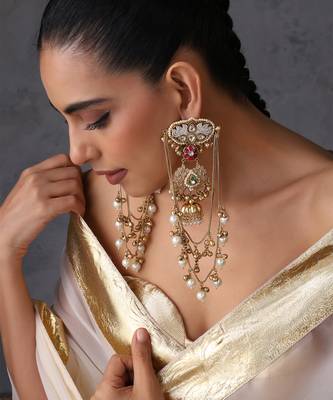 Gold plated multicolor polki dangler earrings 1