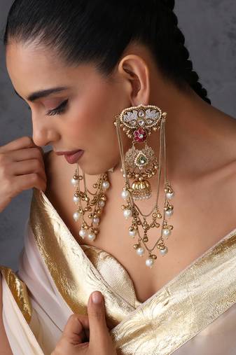Gold plated multicolor polki dangler earrings