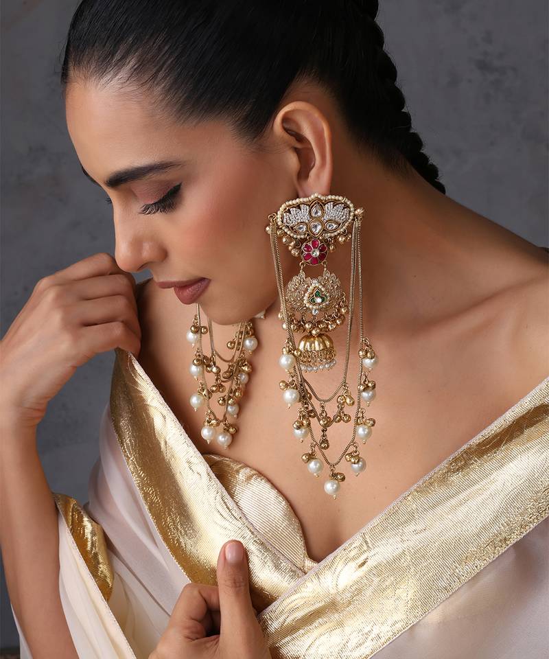Gold plated multicolor polki dangler earrings