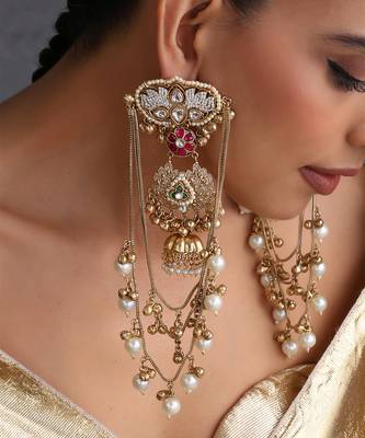 Gold plated multicolor polki dangler earrings 3