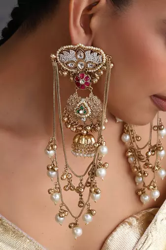 Gold plated multicolor polki dangler earrings