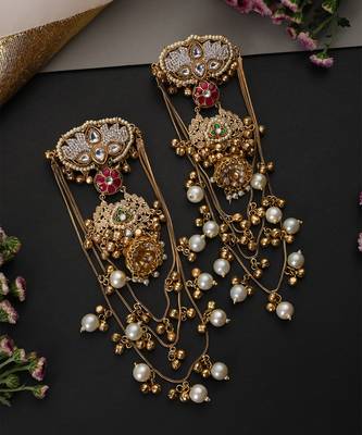 Gold plated multicolor polki dangler earrings 4